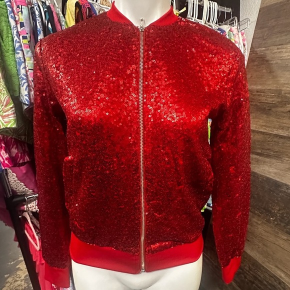 Say What? Red Sequin Bomber Jacket - Picture 1 of 7